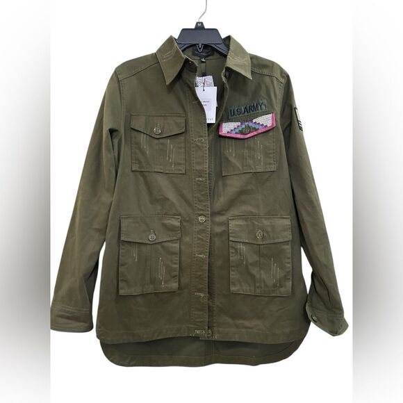 NEW Dance & Marvel Army Military Shacket Jacket Shirt Small Olive Camo - Picture 2 of 8